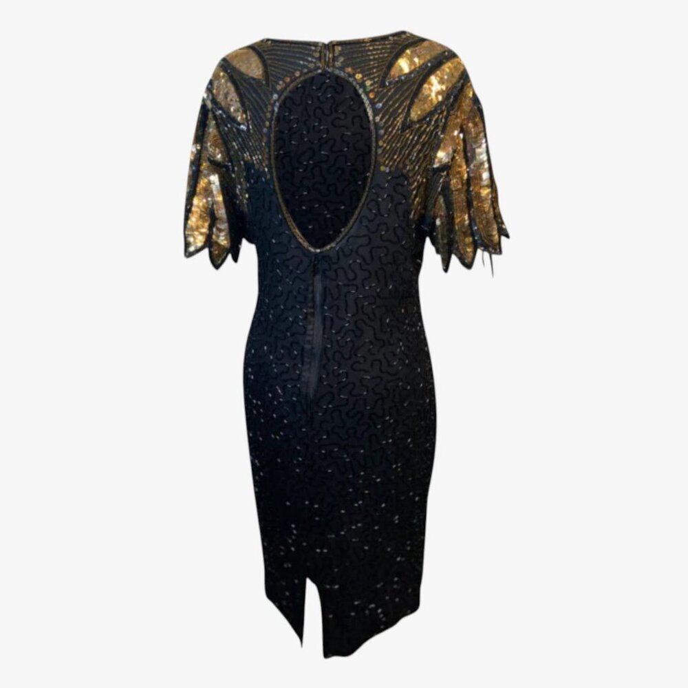 Vintage 90s D'Albert Silk Beaded Sequin Dress 10 M Cocktail Party LBD Mob Wife - Picture 9 of 14